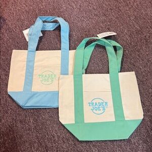 x2 Trader Joe’s Blue & Green (1 of each) Mini Canvas Tote Bag - New - Fast Shop